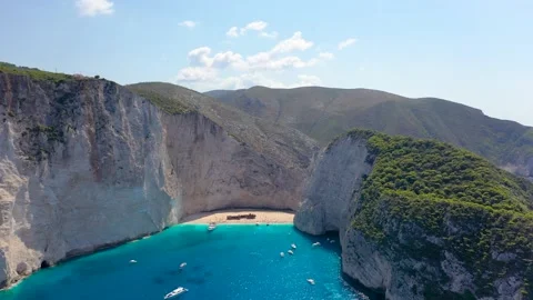 Aerial drone view of iconic beach of Navagio or Shipwreck one of the most Vídeo Stock 142246481