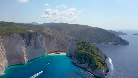 Aerial drone view of iconic beach of Navagio or Shipwreck one of the most Видео 142246626