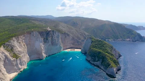 Aerial drone view of iconic beach of Navagio or Shipwreck one of the most Stock-Footage 142246839