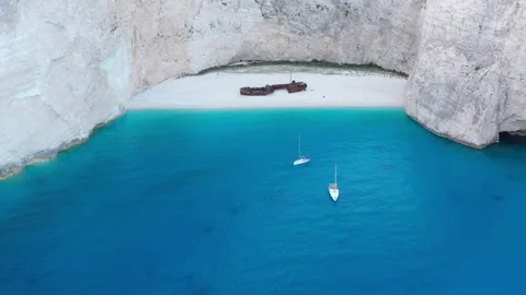 Aerial drone view of iconic beach of Navagio or Shipwreck one of the most bea Видео 158303514
