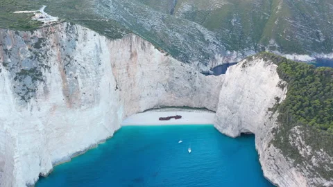 Aerial drone view of iconic beach of Navagio or Shipwreck one of the most bea Видео 158303885