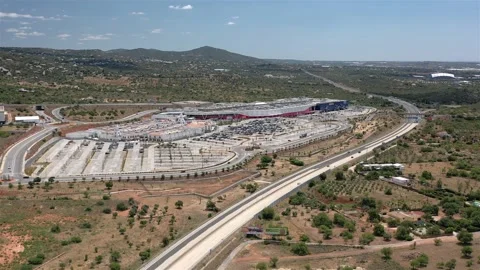 Aerial Drone View of Ikea, Design Outlet and Mar Shopping Center in Algarve Stock Footage 132641118