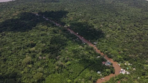 Aerial Drone View of Ilha do Combu Amazon River Island in Para Brazil Stock Footage 335632994