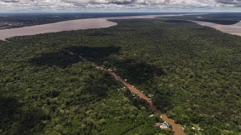 Aerial Drone View of Ilha do Combu Amazon River Island in Para Brazil Stock Footage 335632995