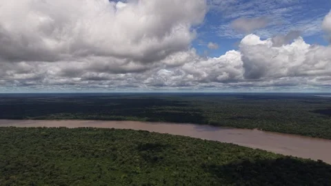 Aerial Drone View of Ilha do Combu Amazon River Island in Para Brazil Stock Footage 335632999