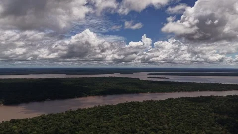 Aerial Drone View of Ilha do Combu Amazon River Island in Para Brazil Stock Footage 335633015