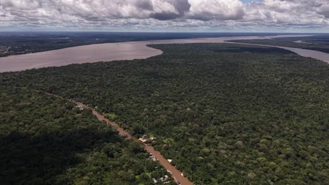 Aerial Drone View of Ilha do Combu Amazon River Island in Para Brazil Stock Footage 335633027