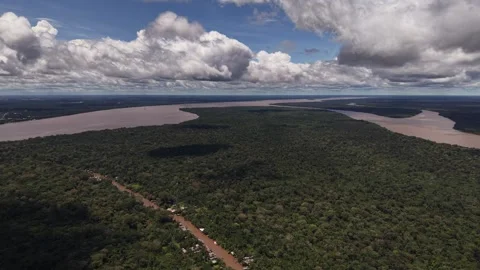 Aerial Drone View of Ilha do Combu Amazon River Island in Para Brazil Stock Footage 335633028