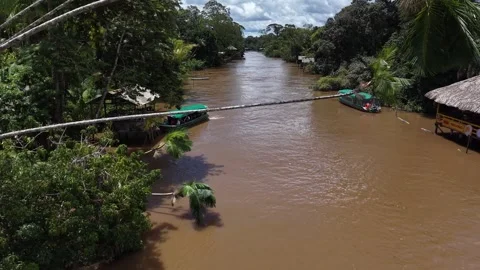 Aerial Drone View of Ilha do Combu Amazon River Island in Para Brazil Stock Footage 335633087
