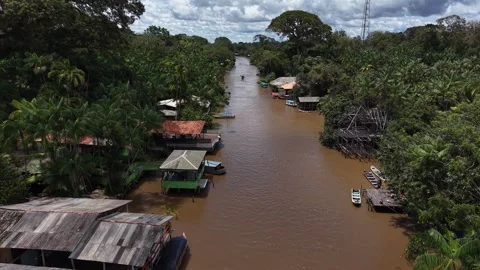 Aerial Drone View of Ilha do Combu Amazon River Island in Para Brazil Stock Footage 335633092