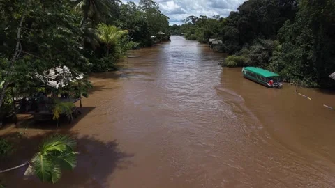Aerial Drone View of Ilha do Combu Amazon River Island in Para Brazil Stock Footage 335633106