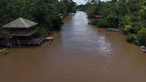 Aerial Drone View of Ilha do Combu Amazon River Island in Para Brazil Stock Footage 335633110