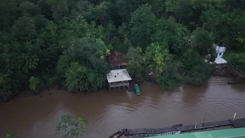 Aerial Drone View of Ilha do Combu Amazon River Island in Para Brazil Stock Footage 335633142