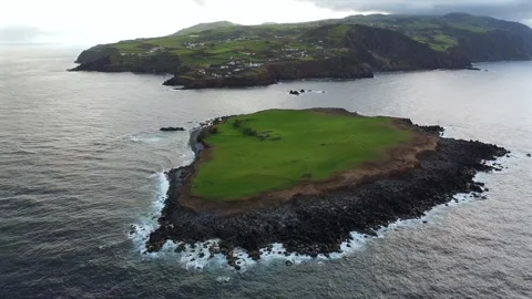 Aerial Drone View of Ilhéu do Topo, São Jorge Island, Azores Stock Footage 318968869