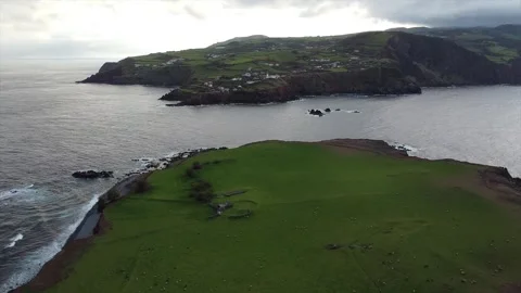 Aerial Drone View of Ilhéu do Topo, São Jorge Island, Azores Stock Footage 318968870