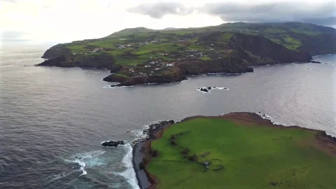 Aerial Drone View of Ilhéu do Topo, São Jorge Island, Azores Stock Footage 318968871