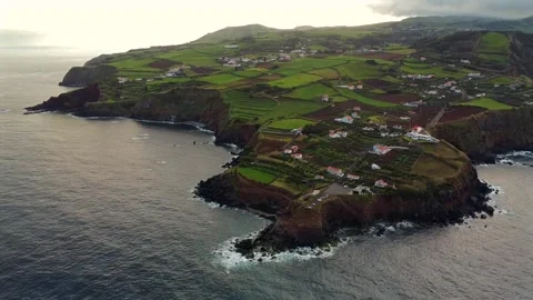 Aerial Drone View of Ilhéu do Topo, São Jorge Island, Azores Stock Footage 318968874