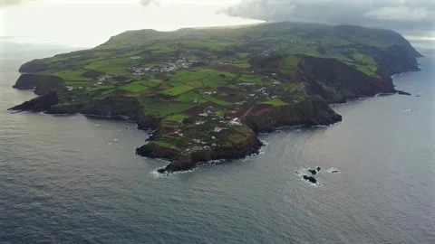 Aerial Drone View of Ilhéu do Topo, São Jorge Island, Azores Stock Footage 318968925