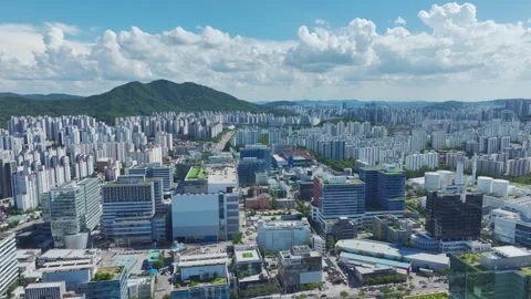Aerial Drone View of Indeogwon Station Cityscape and Traffic Stock Footage 342341555
