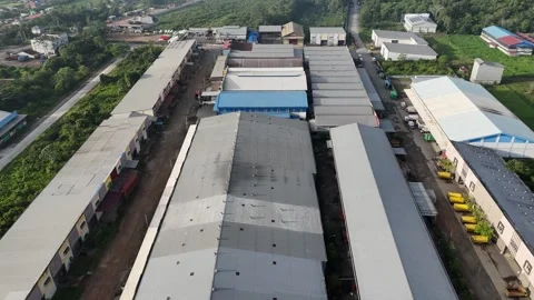 Aerial Drone View of Industrial Complex and Warehouses Video stock 334379099