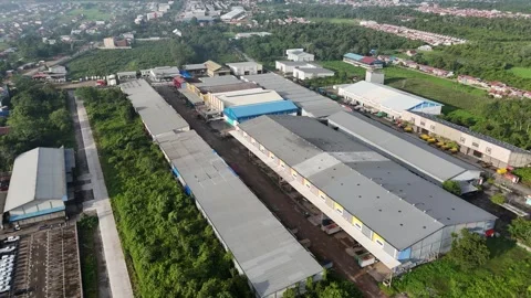 Aerial Drone View of Industrial Complex and Warehouses 스톡 동영상 334380771