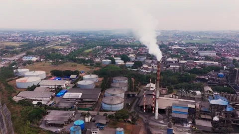 Aerial drone view of an industrial fuel storage terminal in Indonesia Stock Footage 341908271