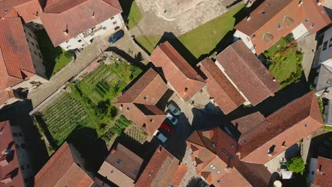 Aerial Drone View of Isaba, Spain, San Cipriano Church, Stone Houses, Pyrenees Stock Footage 300806401