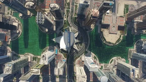 Aerial drone view of Jumeirah Lake Tower Commodities Centre and Dubai Marina Video stock 100856421