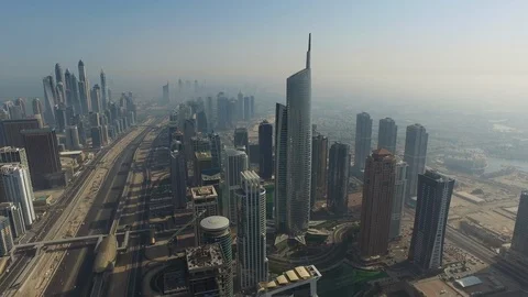 Aerial drone view of Jumeirah Lake Tower Commodities Centre and Dubai Marina Stock-Footage 100856437