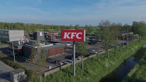 Aerial drone view of KFC restaurant sign in Purmerend Netherlands Video stock 335996223