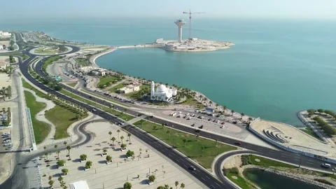 Aerial Drone View of Khobar Water Tower Island Saudi Arabia Stockbeeldmateriaal 334812583