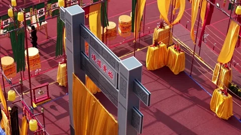 Aerial Drone View of Kian Hoon Keng Temple Taoist Ritual Preparations Видео 345435200