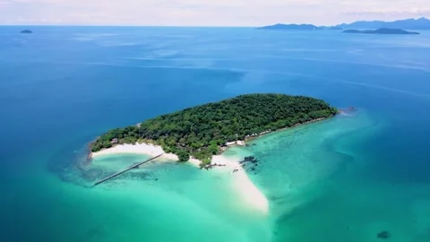 Aerial drone view of Koh Kham tropical island with sandbar and turquoise waters Stock Footage 345545277