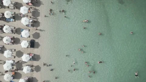 Aerial drone view of Ksamil beach with crystal clear turquoise water, Albania Stock Footage 344873253