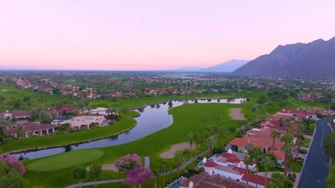 Aerial Drone View of La Quinta Golf Resort at Dusk, California, United States Stock Footage 341283904