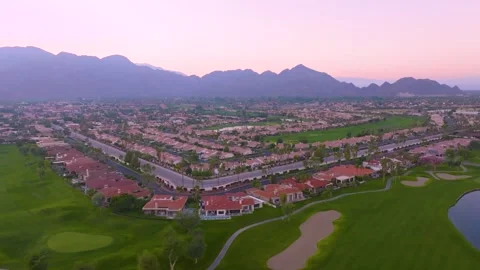 Aerial Drone View of La Quinta Golf Community, California, United States at Dusk Stock Footage 341283973