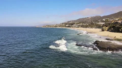 Aerial drone view of Laguna Beach coastline in Orange County California Stock Footage 151003443