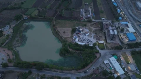 Aerial Drone View of Lake, Construction Site, Agricultural Fields Stock-Footage 339023369