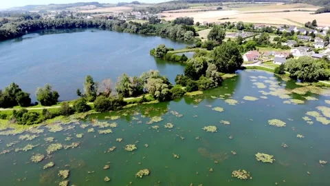 Aerial drone view of a lake in Normandy, France Stock Footage 290769857