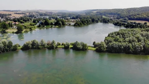 Aerial drone view of a lake in Normandy, France Stock Footage 290771804