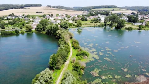Aerial drone view of a lake in Normandy, France Stock Footage 290772025