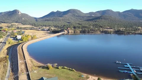 Aerial Drone View of Lakes and Mountains in Estes Park Colorado Stock-Footage 80744610