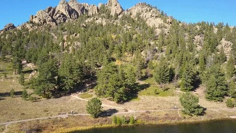 Aerial Drone View of Lakes and Mountains in Estes Park Colorado Stock-Footage 80790746
