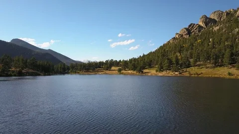 Aerial Drone View of Lakes and Mountains in Estes Park Colorado Stock-Footage 80790782