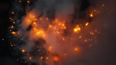 Aerial drone view of landfill fire at night Stock Footage 337993853
