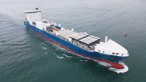 Aerial drone view of Large car cargo ship entering the port in Varna Stock Footage 222944267