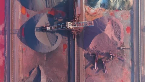 Aerial drone view of a large coal mining site and industrial territory. Stock Footage 336978777