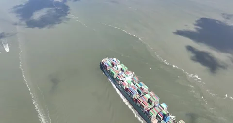 Aerial drone view of a large container ship on sea. Transportation of goods and 스톡 동영상 250388240