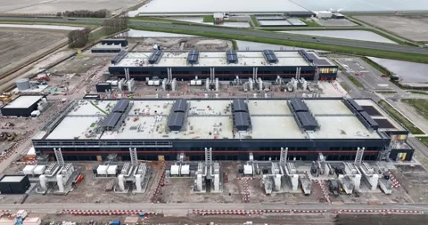Aerial drone view of a large datacenter under construction, internet Stock Footage 268753367