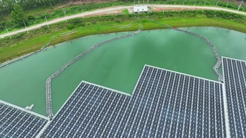 Aerial drone view of a large floating solar farm. Stock Footage 340134712